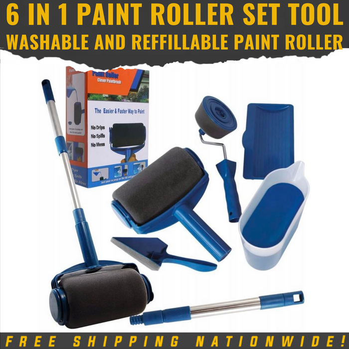 6 in 1 Paint Roller Set Tool Washable and Refillable Paint Roller