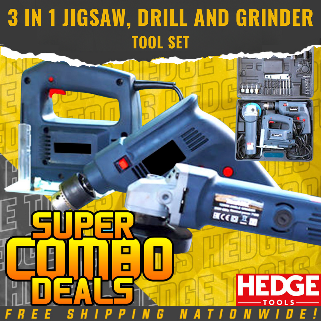 Hedge Tools 3in1 Tool Set Jigsaw Drill Angle Grinder