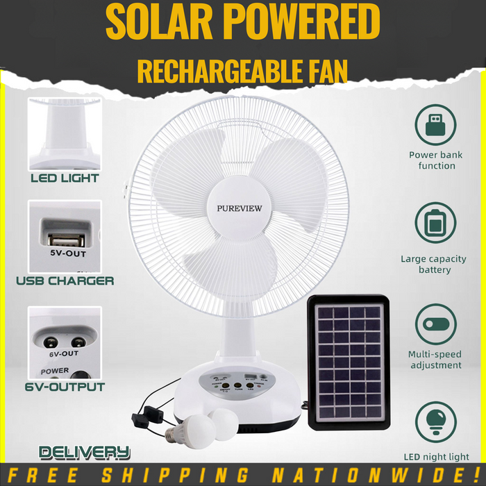 Solar fan with panel Solar Electric Fan Rechargeable fan 12" with Emergency light 5W Solar Panel